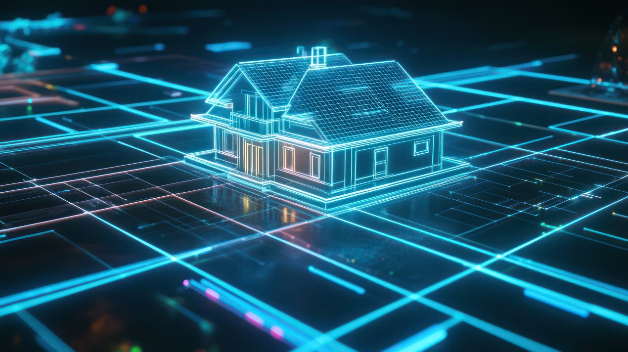 Digital visualisiertes Einfamilienhaus zeigt moderne Infrastruktur für barrierefreie Umbauten inklusive Plattformlift im Wohnkonzept
